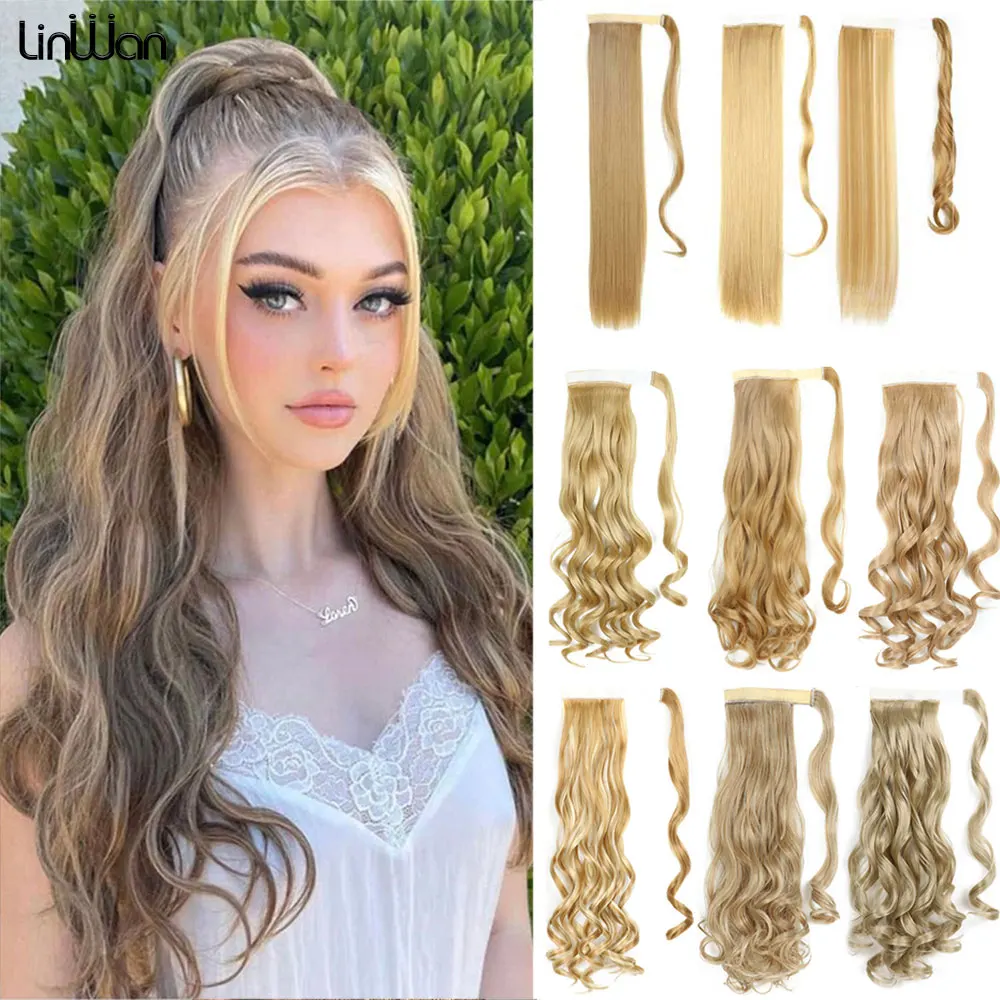 

LINWAN Long Straight Ponytail Hair Synthetic Extensions Heat Resistant Hair 22inch Wrap Around Pony Hairpiece for Women