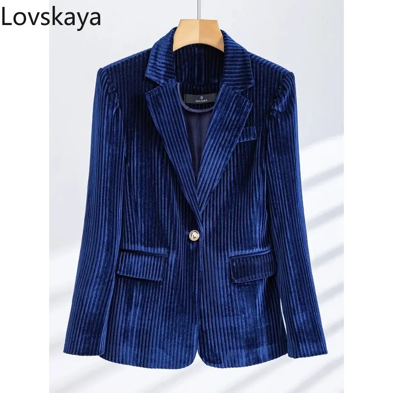 Fashion Female Long Sleeve Single Button Jacket For Autumn Winter Green Black Red Blue Striped Formal Blazer Women 
Fashion Female Long Sleeve Single Button Jacket For Autumn Winter Green Black Red Blue Striped Formal Blazer Women