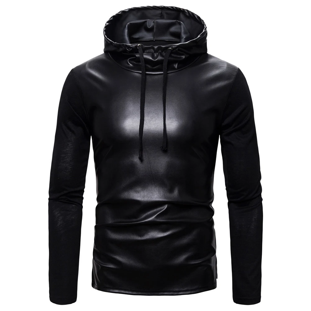 Fashion Men's Hooded Sweatshirt PU Leather Hoodies Splice Pullover Long Sleeve T-Shirts Casual Tops Men Clothing
Fashion Men's Hooded Sweatshirt PU Leather Hoodies Splice Pullover Long Sleeve T-Shirts Casual Tops Men Clothing