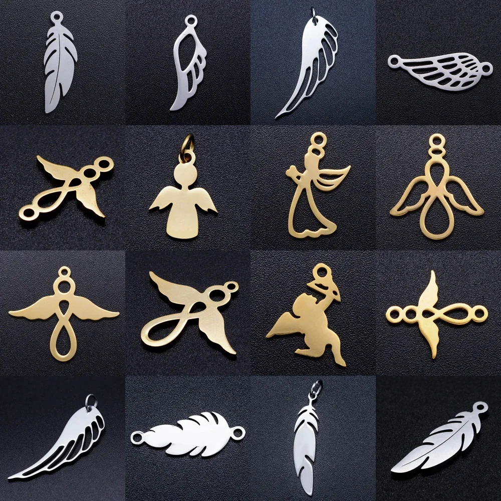 

5pcs/lot Angel DIY Charms Wholesale 316 Stainless Steel Angels Wing Cupid Connectors Charm Bohemia Jewelry Pendant