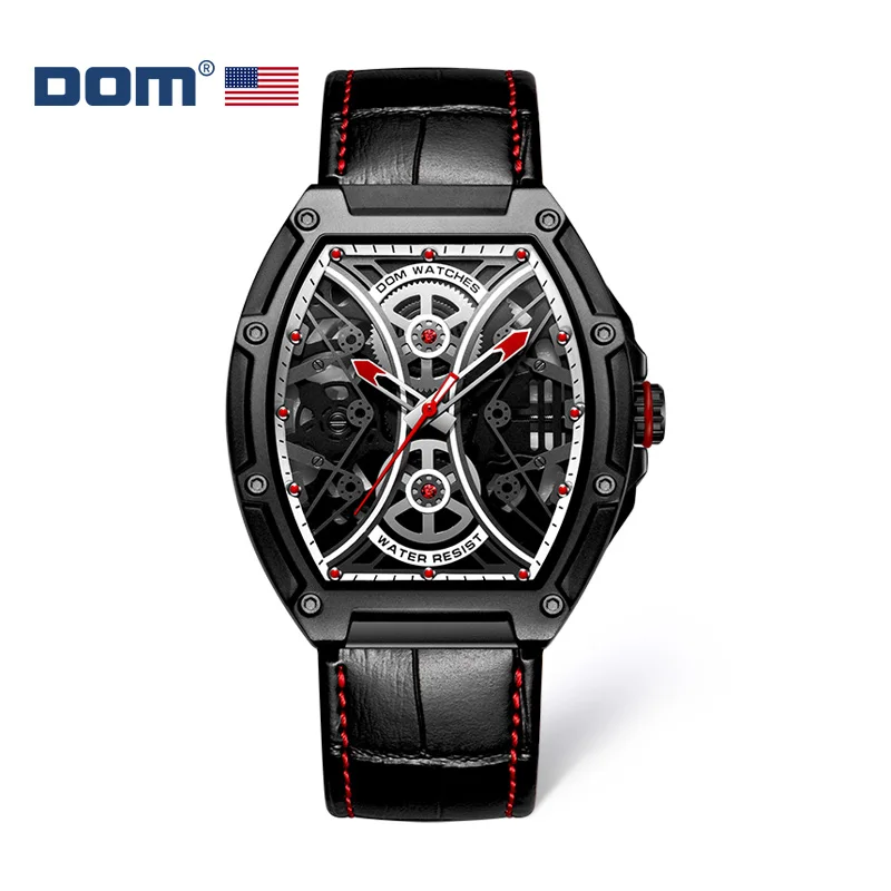 

DOM 1388 Quartz Watch Men Punk Style Creative Black Cool Sport Waterproof Watches Pointer Leather Wristwatches Male Clock Gift