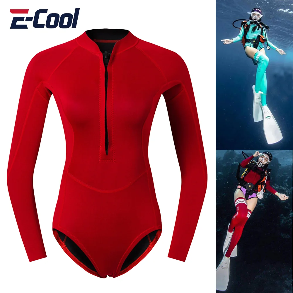 

New 2MM SCR Neoprene Swimsuit for Women One-piece Diving Suits Long Sleeve Surfing Snorkeling Swimming Suit Wetsuit Female