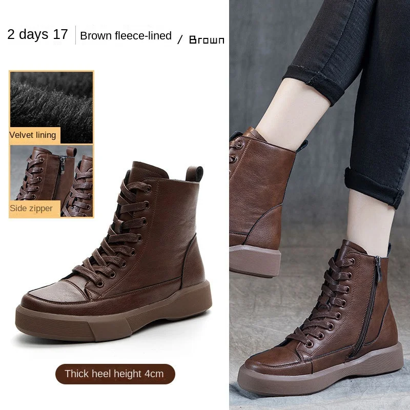 

2023 Genuine Leather Women's Boots Increased Height Inside Autumn/winter Ankle boot Thick sole Versatile Platform Botas de mujer