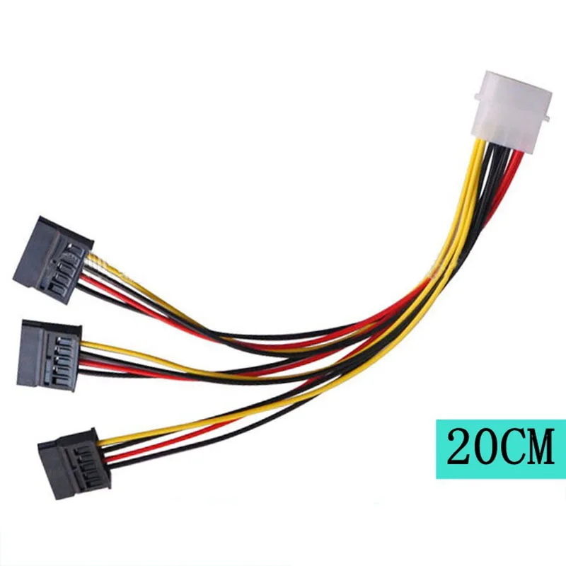 

IDE Power Cable Splitter SATA 1 to 3 Convert Cord Big 4PIN Male to SATA Extend Wire