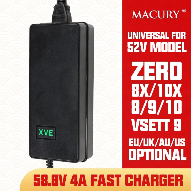 

GX16 3-Pin 58.8V 4A AC/DC Li-Ion Battery Fast Charger for 52V ZERO 8 9 10 8X 10X VSETT 9 Electric Scooter XVE Quick Charger