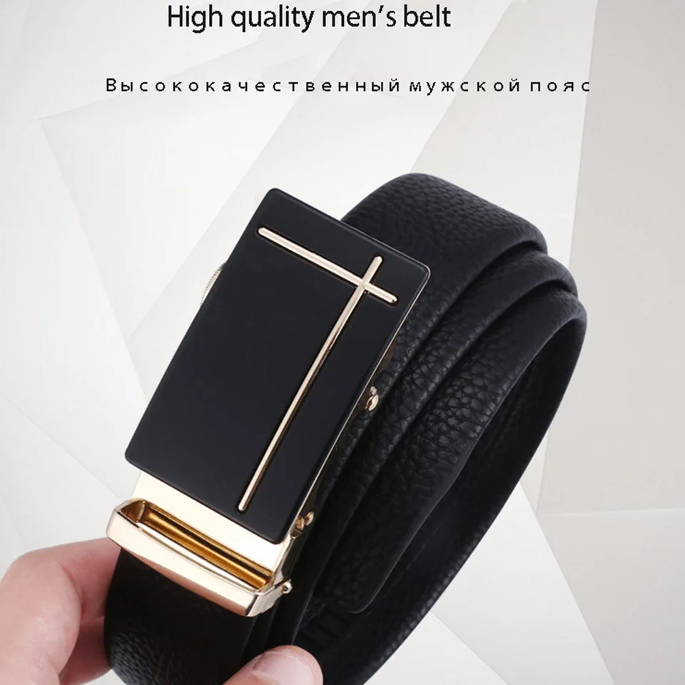 

New 3.5cm Belt Fashion Automatic Buckle Men's Genuine Leather Waistband High Quality Leisure Luxury Workwear Design Black Belt