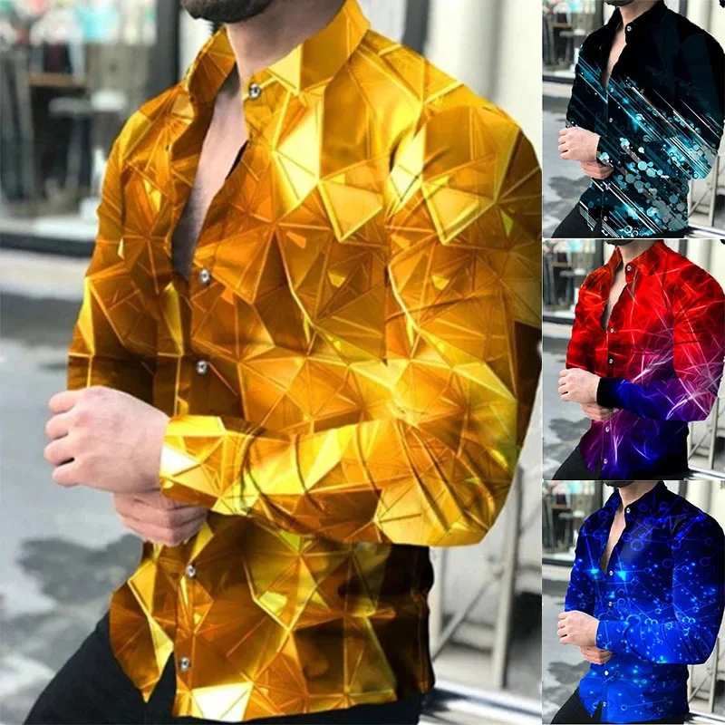 

Мужская рубашка с длинным рукавом, Повседневная рубашка с геометрическим принтом в европейском и американском стиле, весна 2023