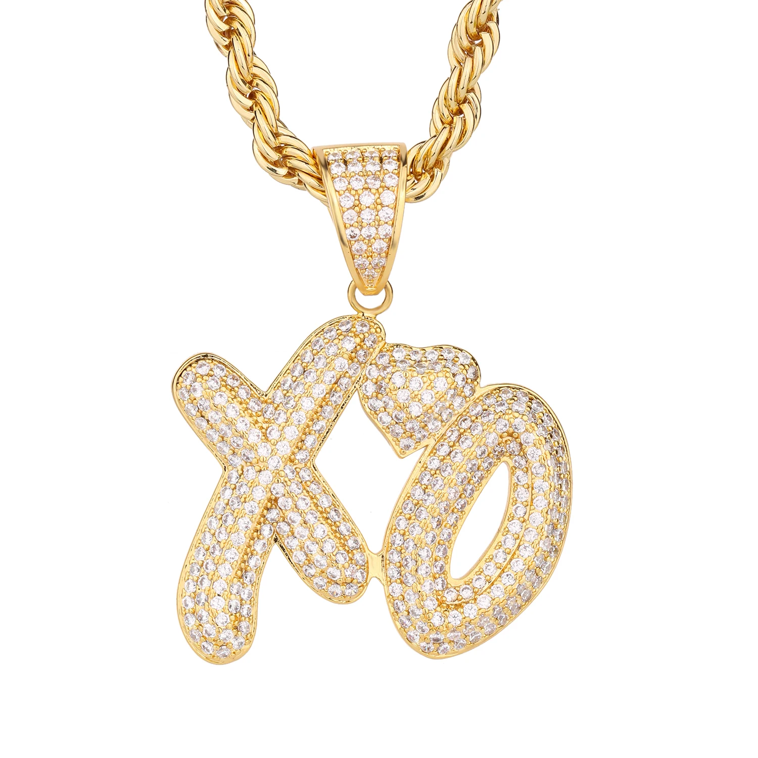 

Fashion Trend Rap Letter XO Love Pendant Necklace men's Fashion Hip-hop Party Zircon Cuban Chain Jewelry Gift
