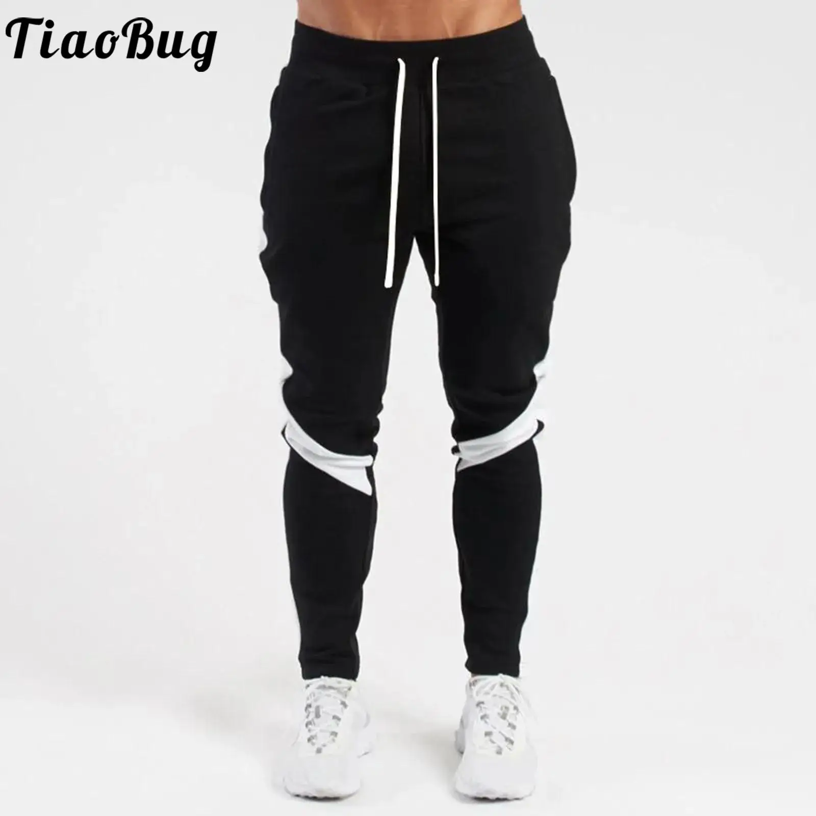 

Mens Fashion Contrast Color Sports Trousers Drawstring Elastic Waistband Mid Waist Sweat Pants for Running Workout Athletic