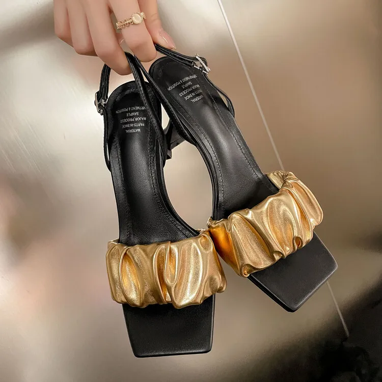 New2023 Women Gold Sandals Pleated Design Strap Summer Shoes Chic Fashion Thin High Heels Prom Party Pump Silver Sandalias Mujer
New2023 Women Gold Sandals Pleated Design Strap Summer Shoes Chic Fashion Thin High Heels Prom Party Pump Silver Sandalias Mujer