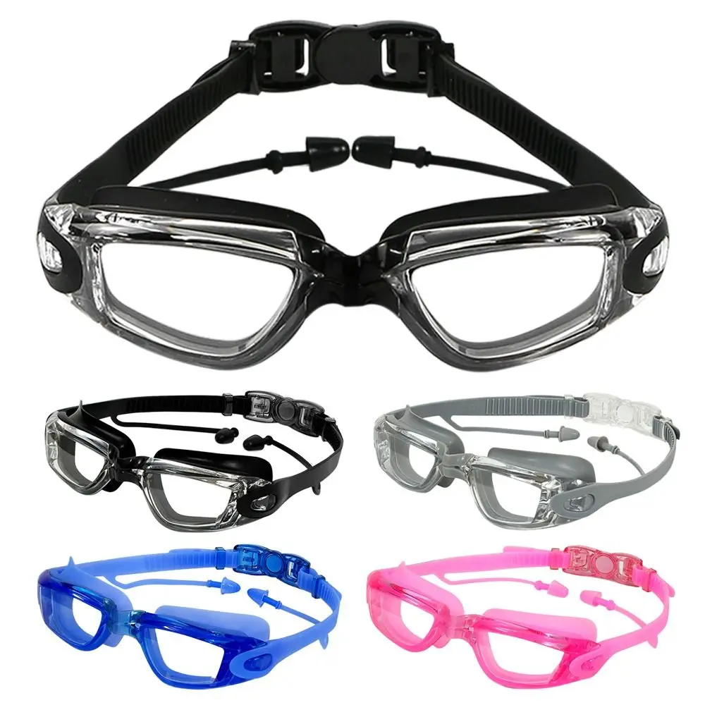 

Waterproof Anti-fog Adult Swimming Goggles with Earplugs Big Frame Eyeglasses High Definition Wide View Diving Goggles