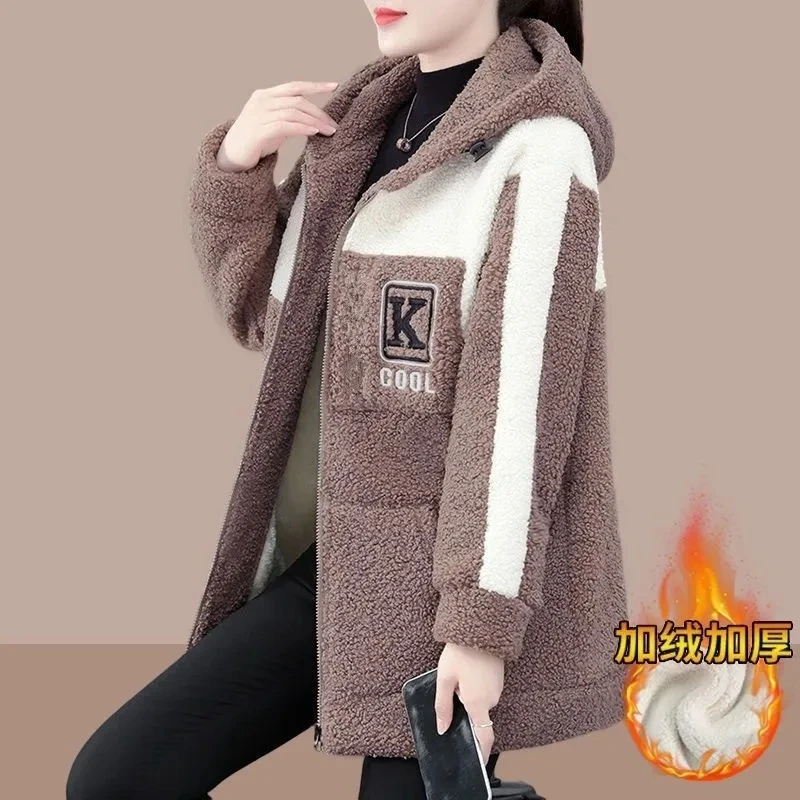 

Thick Polar Fleece Outwear Large Size Loose Ladies Overcoat 2023 Autumn Winter New Korean Jacket Hooded Lamb Wool Coat Women
