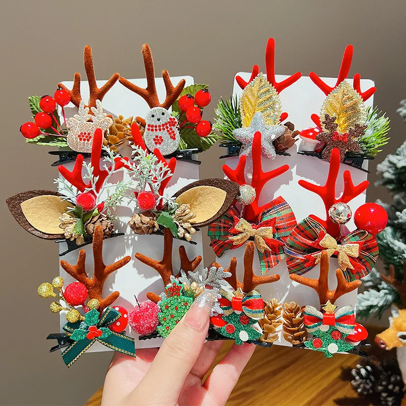 

2pcs/Set Kawaii Christmas Elk Ear Hair Clip Women Girl Santa Snowman Hairpin Xmas Party Barrettes For Kids Cosplay Headwear