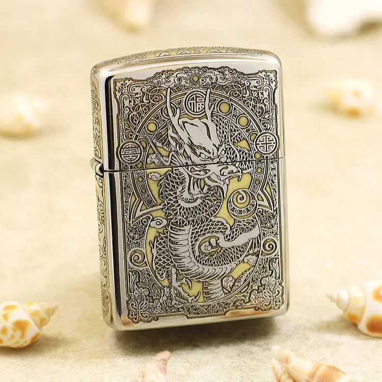 

Genuine Zippo Silver Dragon oil lighter copper windproof cigarette Kerosene lighters Gift with anti-counterfeiting code