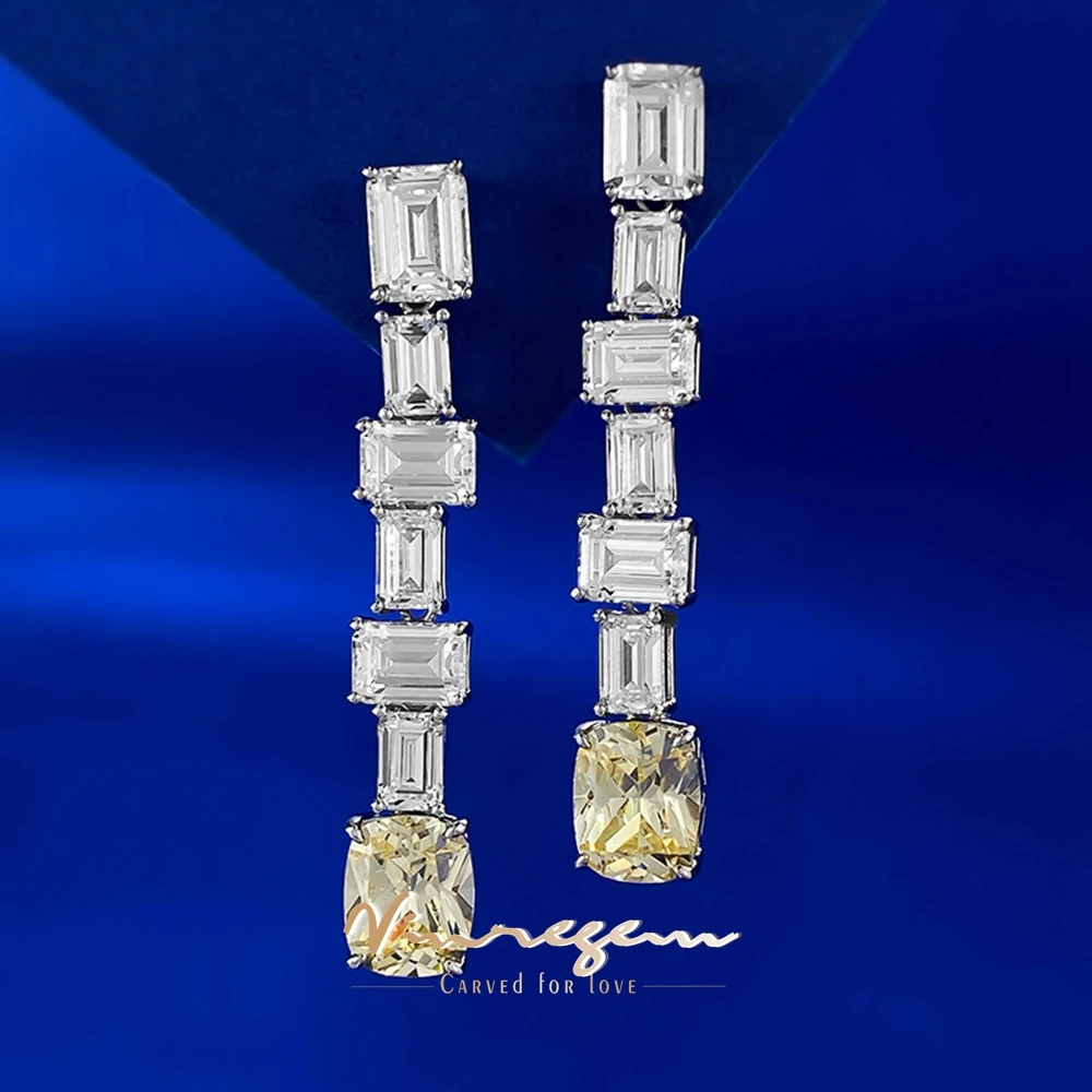 

Vinregem 8*10 MM Lab Created Sapphire Citrine Paraiba Tourmaline Gemstone Drop Dangle Earrings 925 Sterling Silver Fine Jewelry