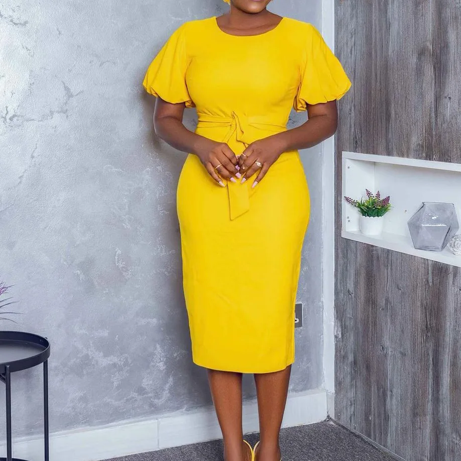 Summer Elegant Solid O Neck Bubble Sleeve High Waist Slim Fit Belt Bodycon Pencil Mid Dress Women Classic Business Office Dress
Summer Elegant Solid O Neck Bubble Sleeve High Waist Slim Fit Belt Bodycon Pencil Mid Dress Women Classic Business Office Dress