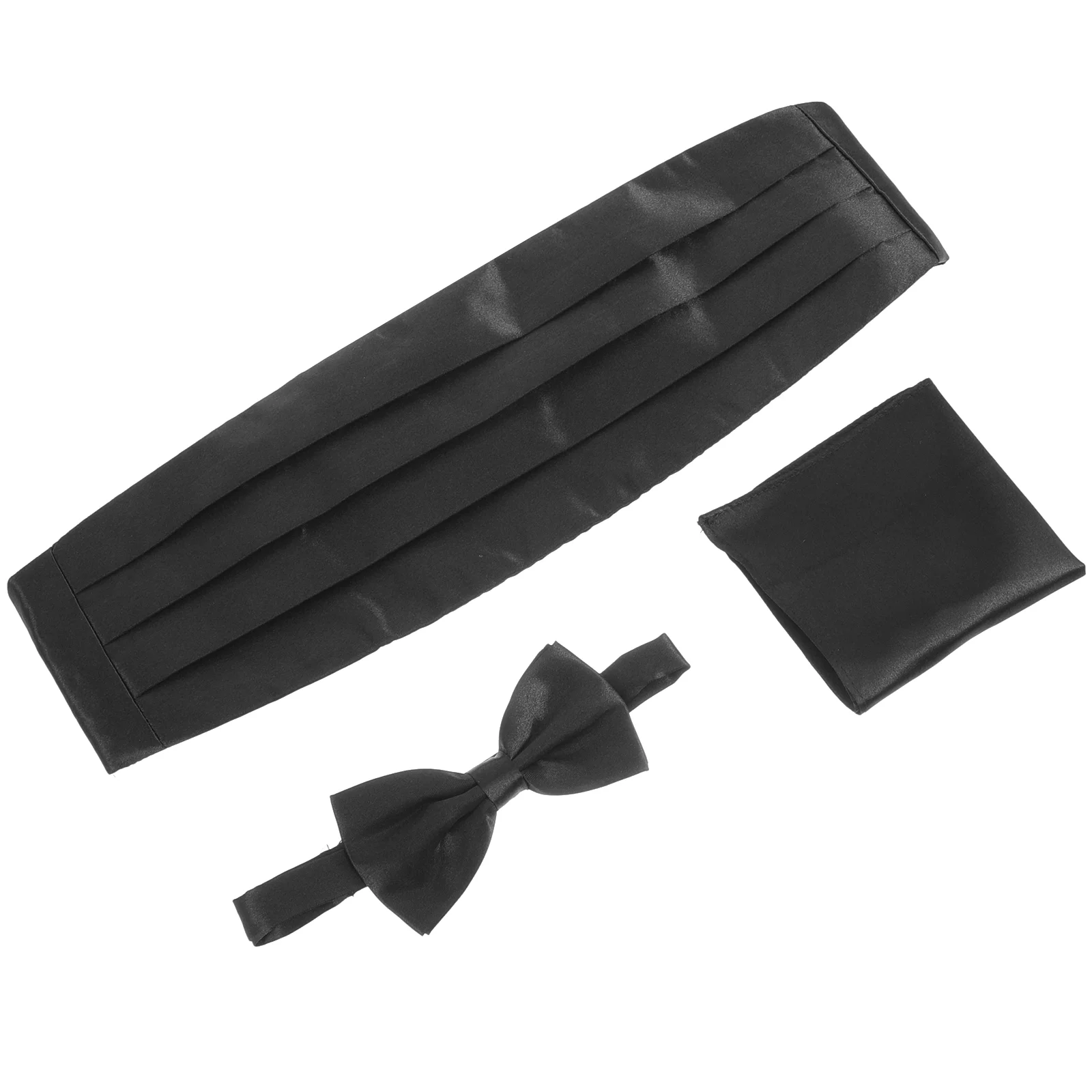 

3 Pcs Men Suit Accessories Cummerbund Bow Tie Men's Handkerchief Black Ties for
