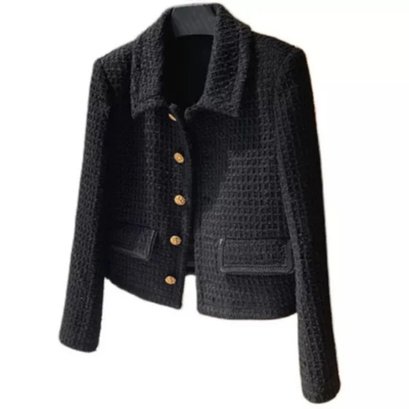 Vintage Woollen Cropped Jackets Korean Elegant Tweed Coats Autumn Lapel Slim Casual Office Lady Single Breasted Black Outerwear 9 Mallzona S8abaf41ee0274af99b4a8de96ee7b060M Vintage Woollen Cropped Jackets Korean Elegant Tweed Coats Autumn Lapel Slim Casual Office Lady Single Breasted Black Outerwear Mallzona