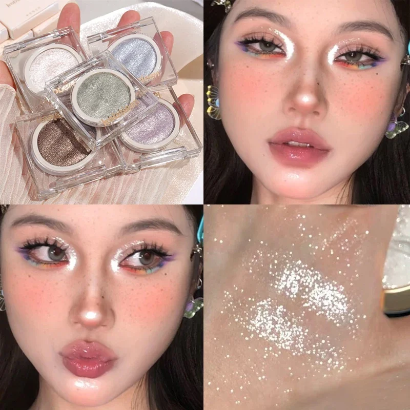 

Brightening Face Highlighter Palette Waterproof Monochrome Pearlescent White Silver High Gloss Eyeshadow Face Repairing Makeup