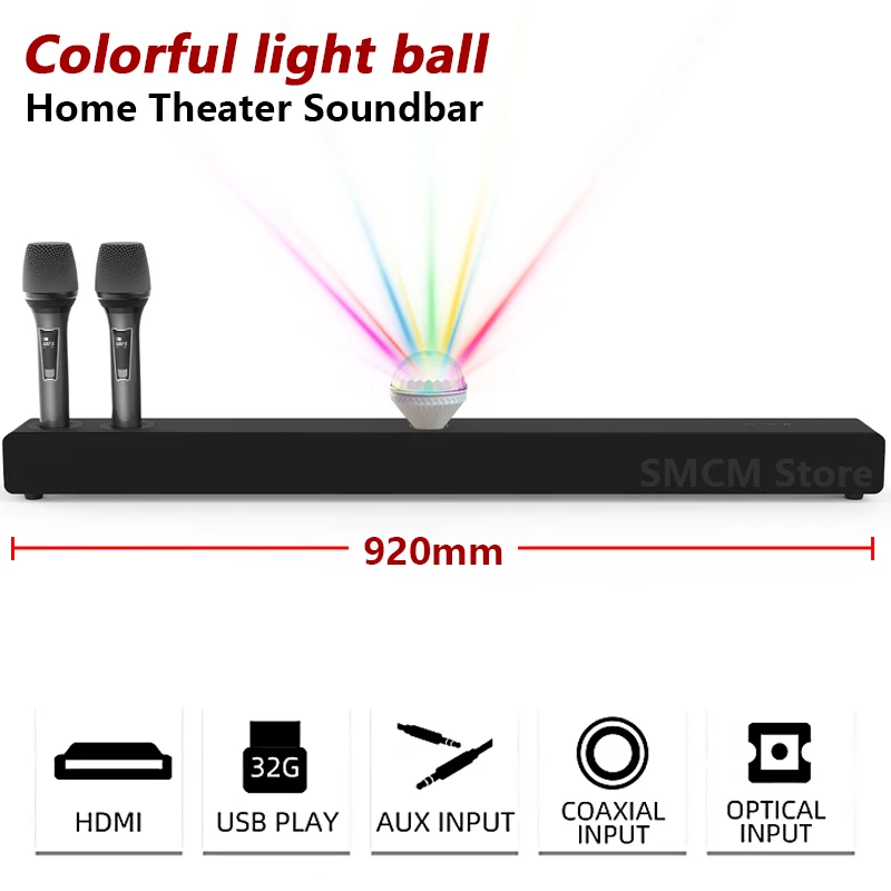 

TV Echo Wall Wireless Bluetooth Speaker Home Theater Karaoke Soundbar Music Center Subwoofer with Magic Ball Lamp Dual MIC Set