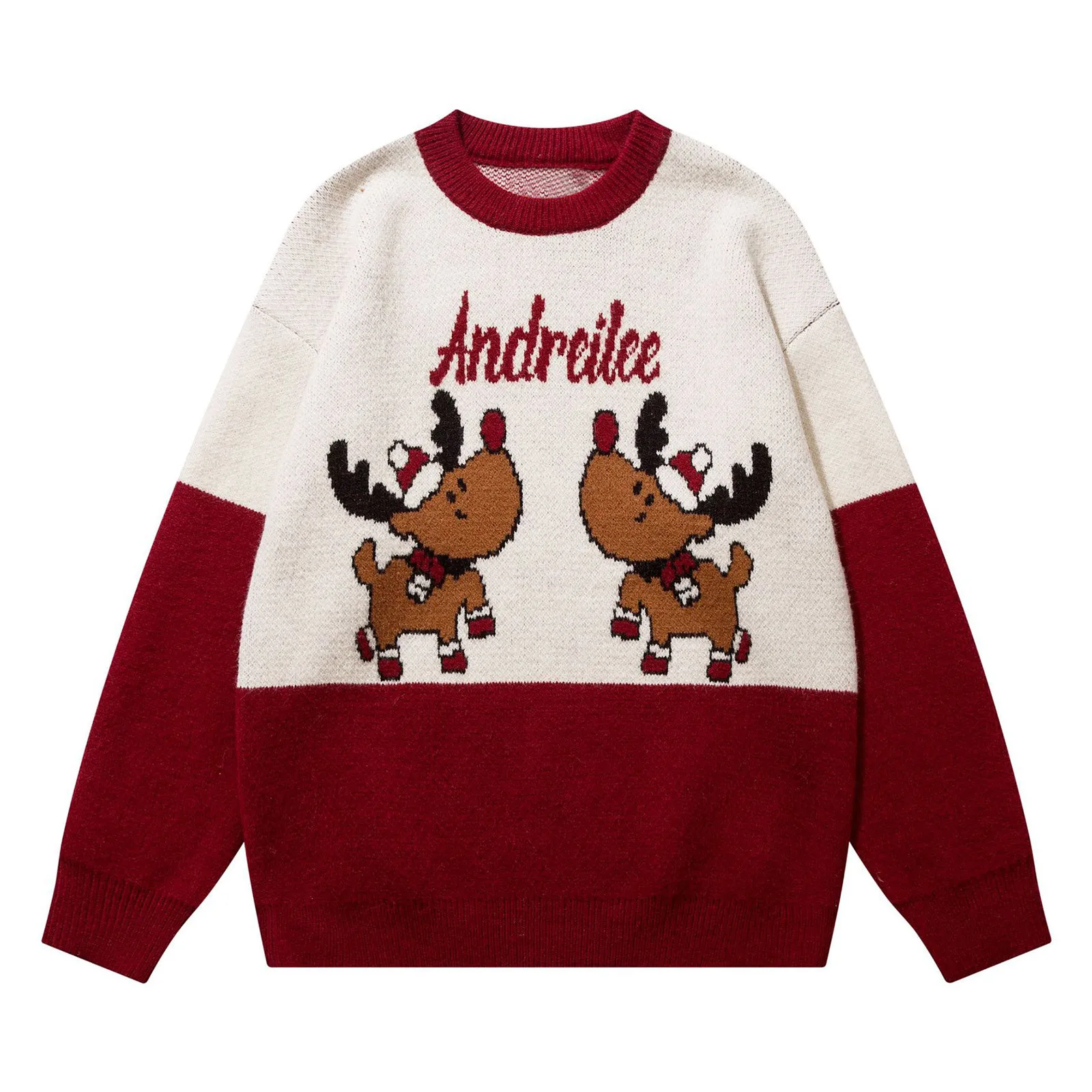 

Christmas Deer Print Knitwear Tops Retro Christmas Sweaters Women Warm Knitted Pullover Winter Long Sleeve Female Jumper Sweater