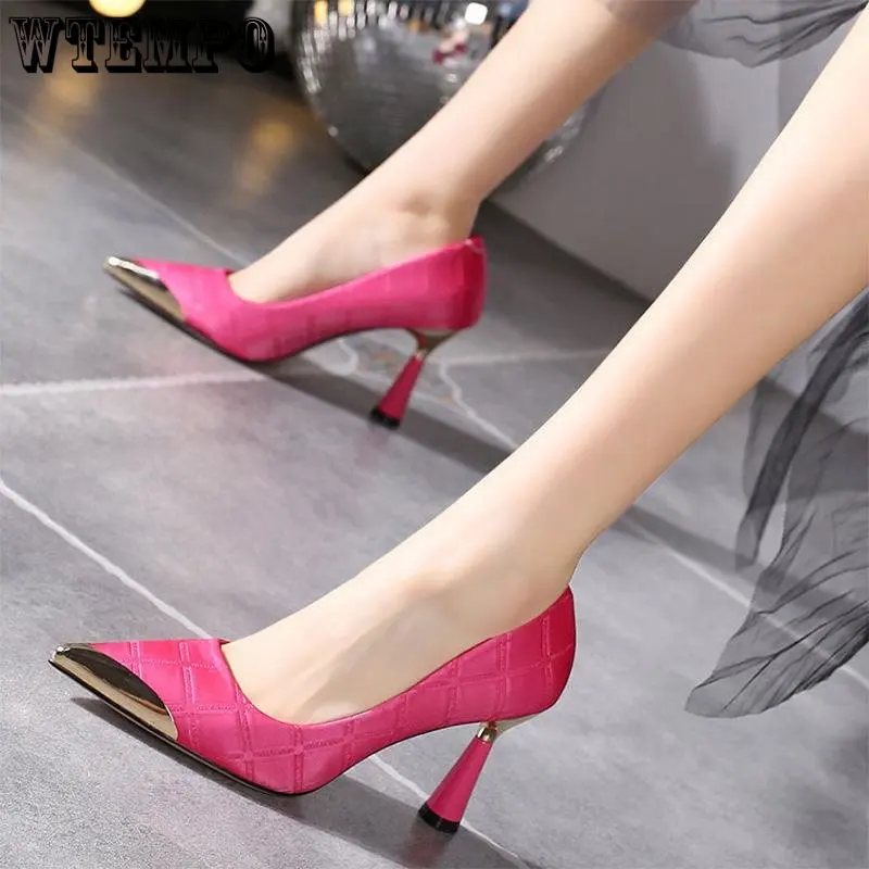 WTEMPO Women High Heel Pumps New Metal Pointed Toe Stiletto Women's Spring Fall Gentle Black Green Rose Red Sexy Shallow Shoes
WTEMPO Women High Heel Pumps New Metal Pointed Toe Stiletto Women's Spring Fall Gentle Black Green Rose Red Sexy Shallow Shoes