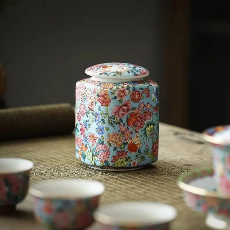 

Tea Canister Jar Pottery Chinese Sugar Jars Hermetic Pots Ceramic Teedose Porcelain Storage Pot Tin Tins Canisters Bulk Cans Box