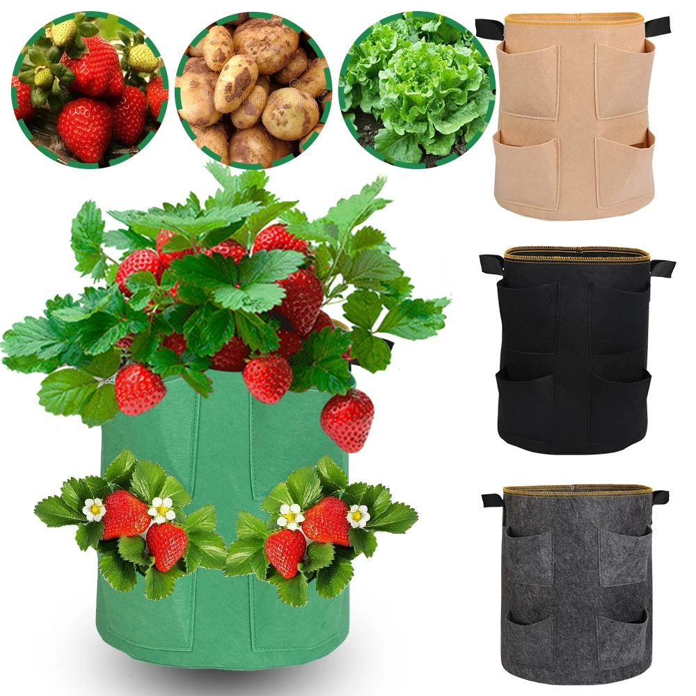 

4/8Hole Thickness 1.8mm Felt Plant Strong Grow Bags Nonwoven Fabric Garden Planting Planter Pouch Handles Durable Eco-friendly