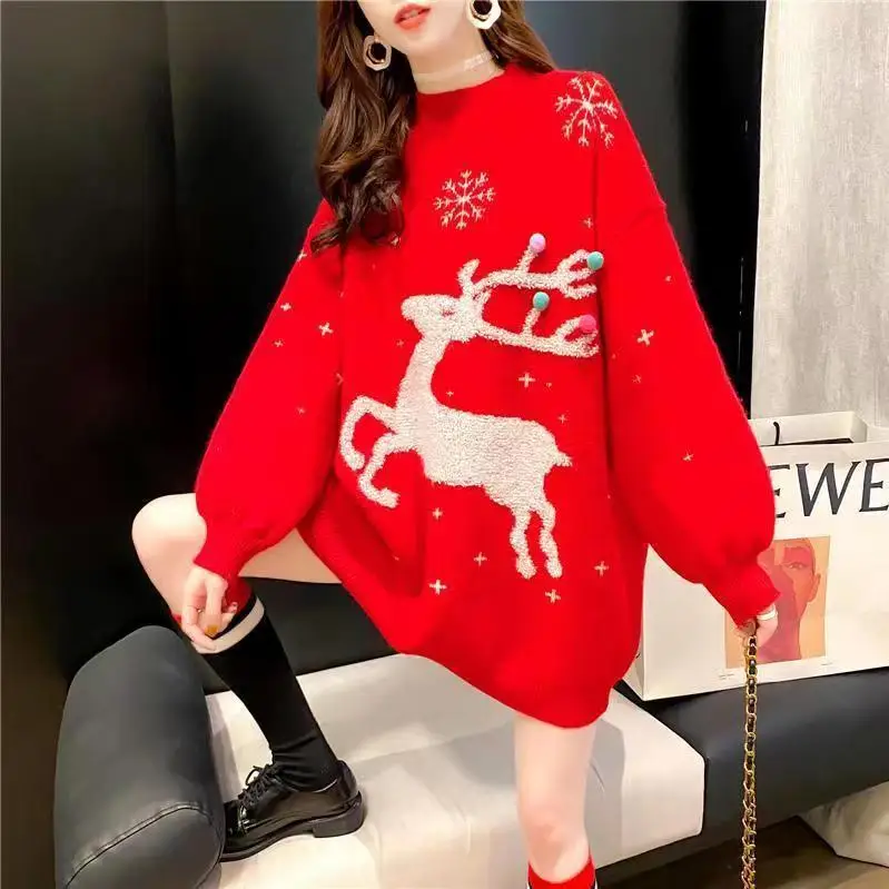 Christmas Half High Neck Sweater For Women's New Autumn/Winter Underlay Fashion Casual Loose Fit For Middle Aged Women's Sweater
Christmas Half High Neck Sweater For Women's New Autumn/Winter Underlay Fashion Casual Loose Fit For Middle Aged Women's Sweater
