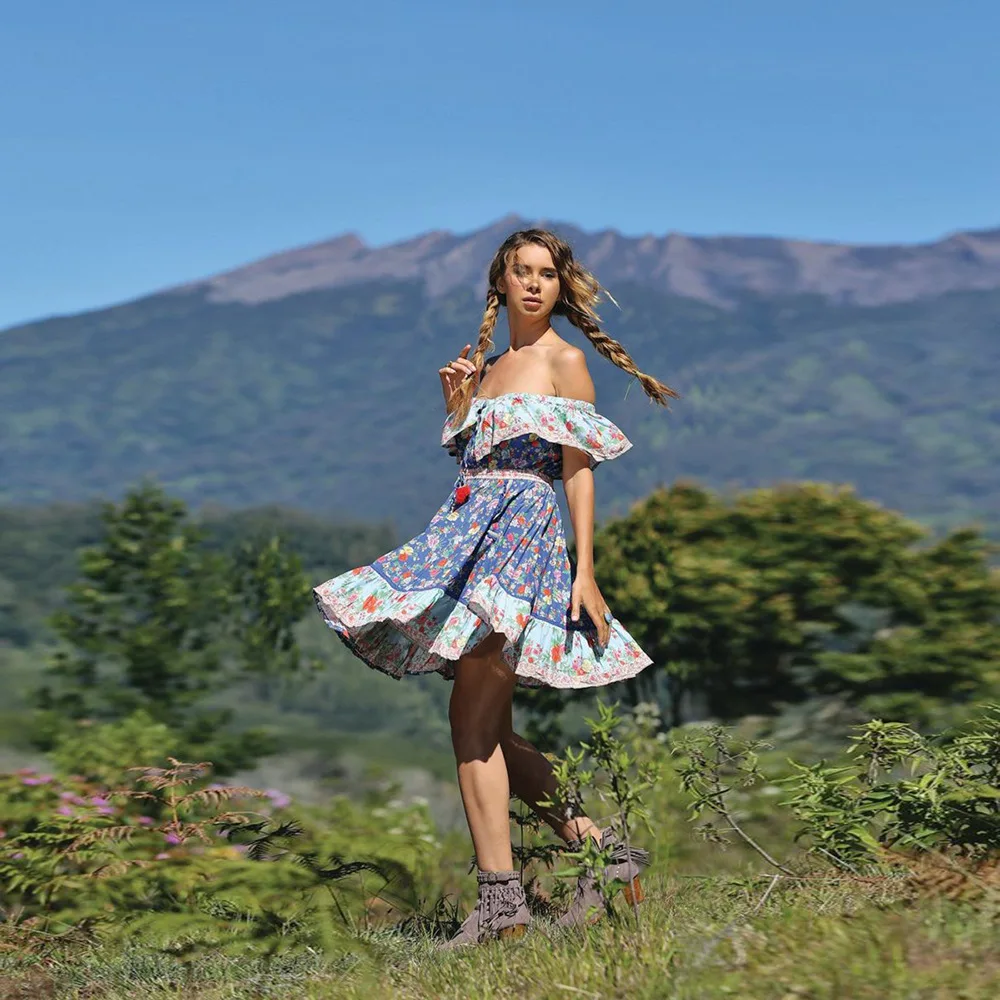 Women Boho Mini Dress Floral Print Elegant Beach Sash Sexy Off Shoulder Vintage Big Pleated Doll Collar Dresses Female Vestidos
Women Boho Mini Dress Floral Print Elegant Beach Sash Sexy Off Shoulder Vintage Big Pleated Doll Collar Dresses Female Vestidos