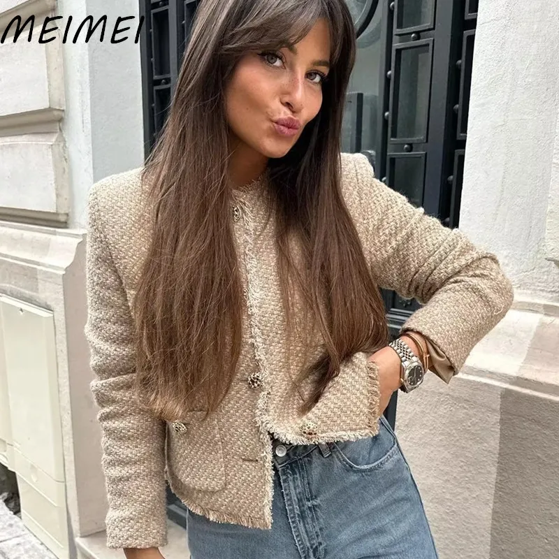 Women Fashion Long Sleeve O-neck Tweed Jacket Office Lady Elegant Solid Color Pockets Crop Jackets Female Autumn Chic Short Coat
Women Fashion Long Sleeve O-neck Tweed Jacket Office Lady Elegant Solid Color Pockets Crop Jackets Female Autumn Chic Short Coat