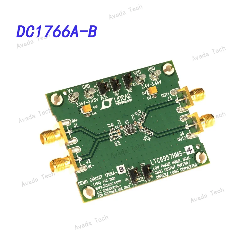 DC1766A-B демо-плата LTC6957HMS-4 CMOS дополнительный буфер/драйвер/логический преобразователь малофазный шум
DC1766A-B демо-плата LTC6957HMS-4 CMOS дополнительный буфер/драйвер/логический преобразователь малофазный шум