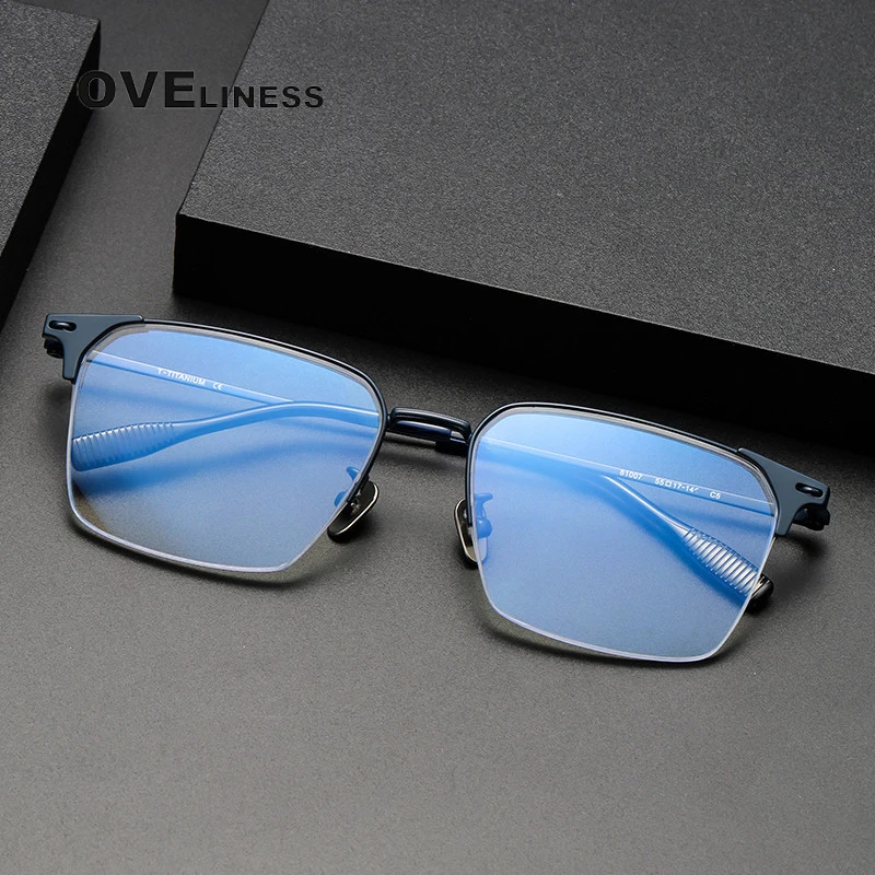 

Pure Titanium Glasses Frame for Men Square Myopia Prescription Eyeglasses Frames Half Rim Optical Male Korean Eyewear Spectacles