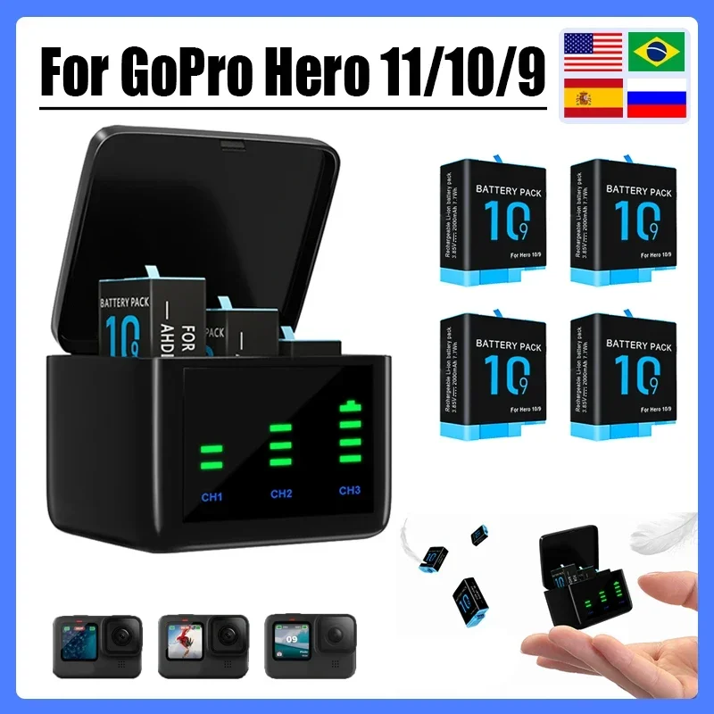 For Gopro hero 11/10/9 lithium battery For Go Pro Hero 11/10/9 Black Accessories For GoPro Action Sports Camera 2000MAH
For Gopro hero 11/10/9 lithium battery For Go Pro Hero 11/10/9 Black Accessories For GoPro Action Sports Camera 2000MAH