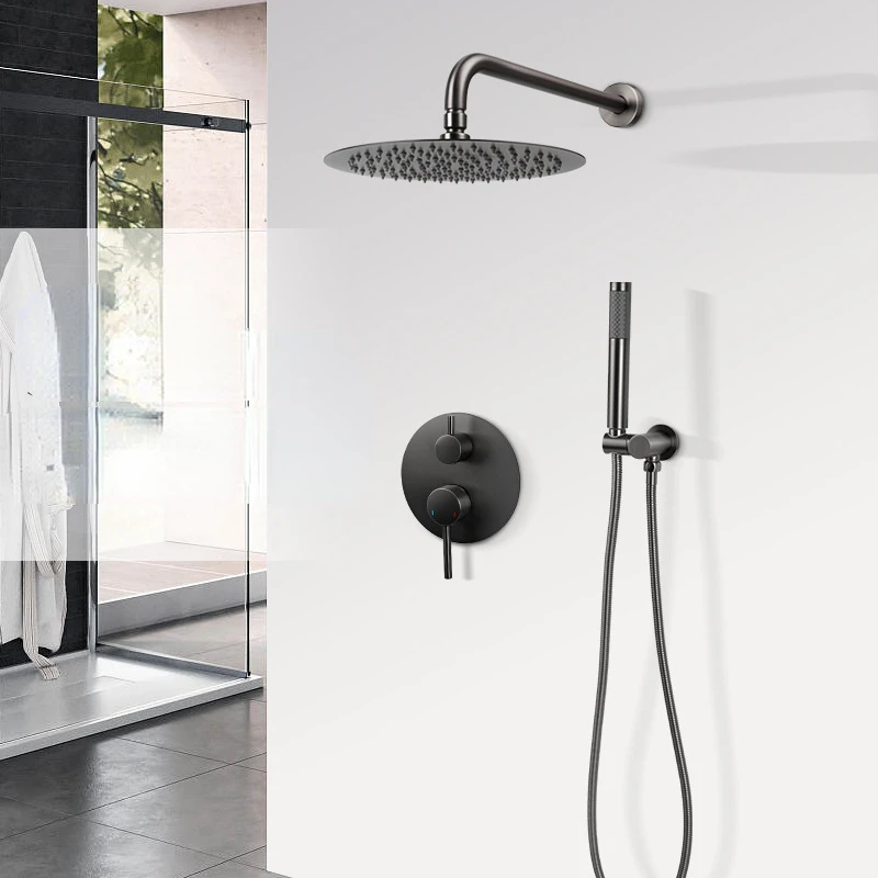 

Matte Black Rainfall Shower Set Rain Waterfall Concealed Shower System Set Wall Mount Bathtub Mixer Shower Combo Set