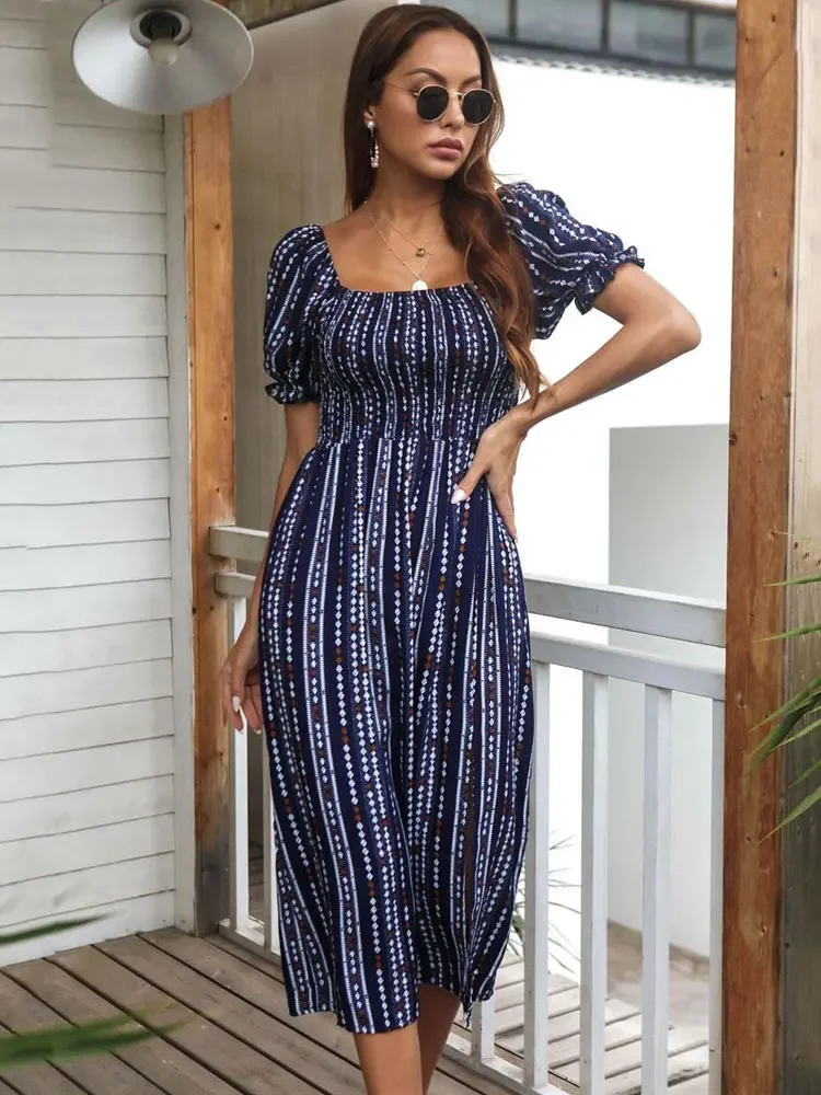 2023 Summer Long Print Dress Women Puff Sleeve Slit Dress Ladies High Waist A Line Party Dress for Women
2023 Summer Long Print Dress Women Puff Sleeve Slit Dress Ladies High Waist A Line Party Dress for Women