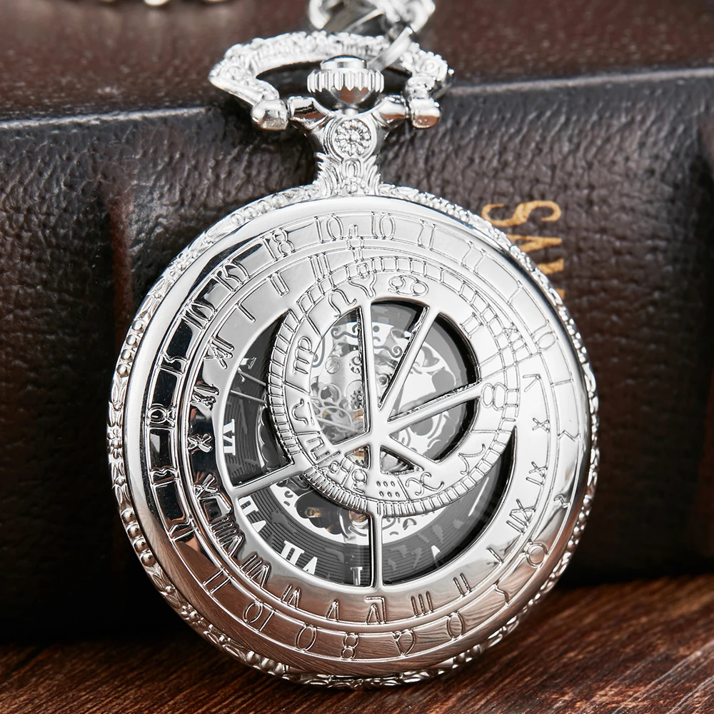 

Silver Pocket Watch Lady Fashion Steampunk Roman Numbers Display Men Women Gifts With Chain reloj de bolsillo