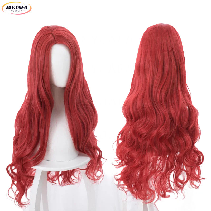 

Высококачественный парик для косплея Aquaman Mera, 80 см, красные длинные вьющиеся волнистые термостойкие синтетические волосы, Искусственные парики для косплея аниме + шапочка для парика