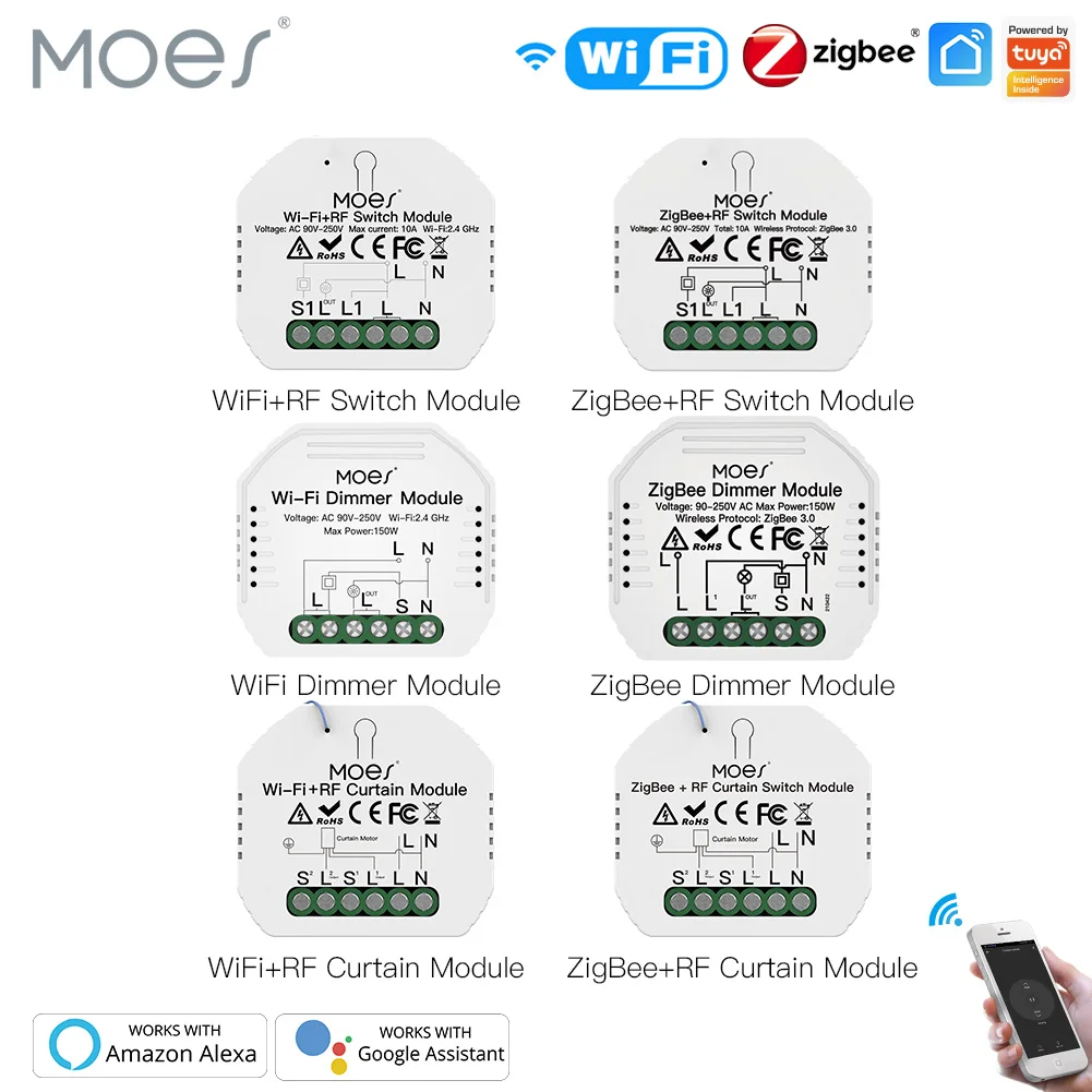 Moes ZigBee WiFi Smart Switch Module Dimmer Curtain Switch Smart Life App Remote Control Alexa Google Home Voice Control
Moes ZigBee WiFi Smart Switch Module Dimmer Curtain Switch Smart Life App Remote Control Alexa Google Home Voice Control