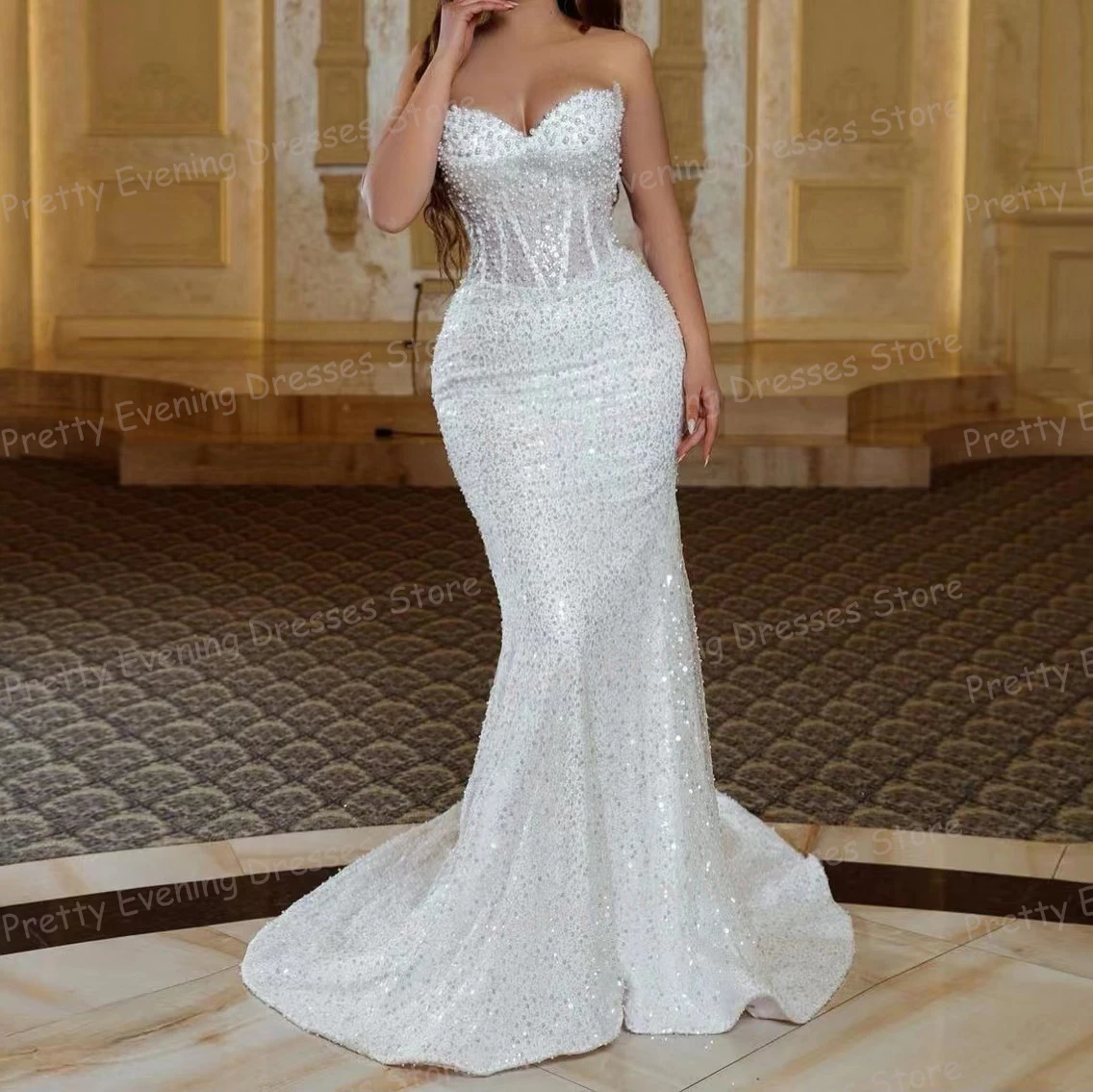 Vintage Glitter White Evening Dresses Woman's Mermaid Sexy Sequined Sleeveless Court Train Prom Growns Party Vestidos De Novia
Vintage Glitter White Evening Dresses Woman's Mermaid Sexy Sequined Sleeveless Court Train Prom Growns Party Vestidos De Novia