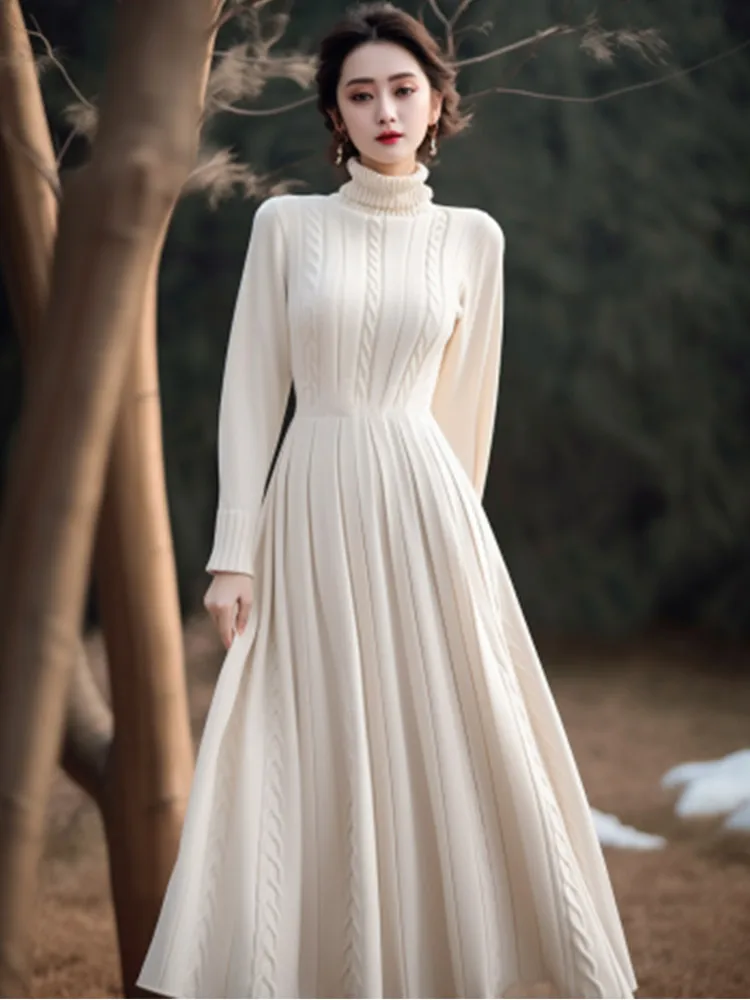 Autumn and Winter 2023 New French High Neck White Sweater Dress with Waist Wrap and Knitted Long Dress
Autumn and Winter 2023 New French High Neck White Sweater Dress with Waist Wrap and Knitted Long Dress