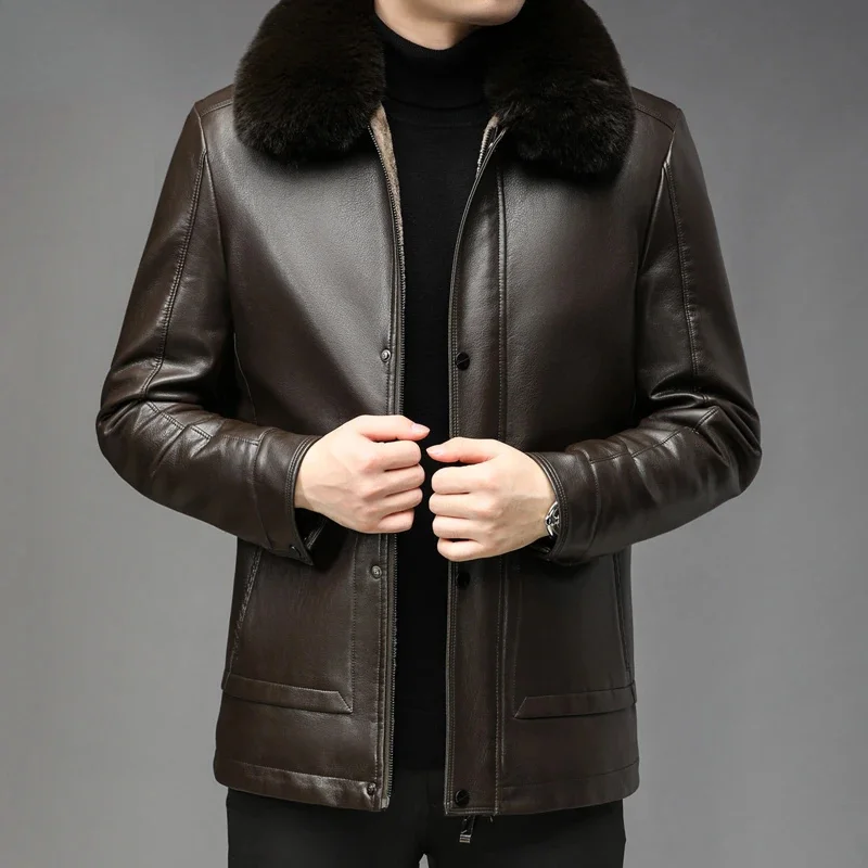 Loose Men's Genuine Leather Jackets Winter Thickened Warm Coat Fur Collar Fashion Split Jacket Men Clothing Plush Abrigo
Loose Men's Genuine Leather Jackets Winter Thickened Warm Coat Fur Collar Fashion Split Jacket Men Clothing Plush Abrigo