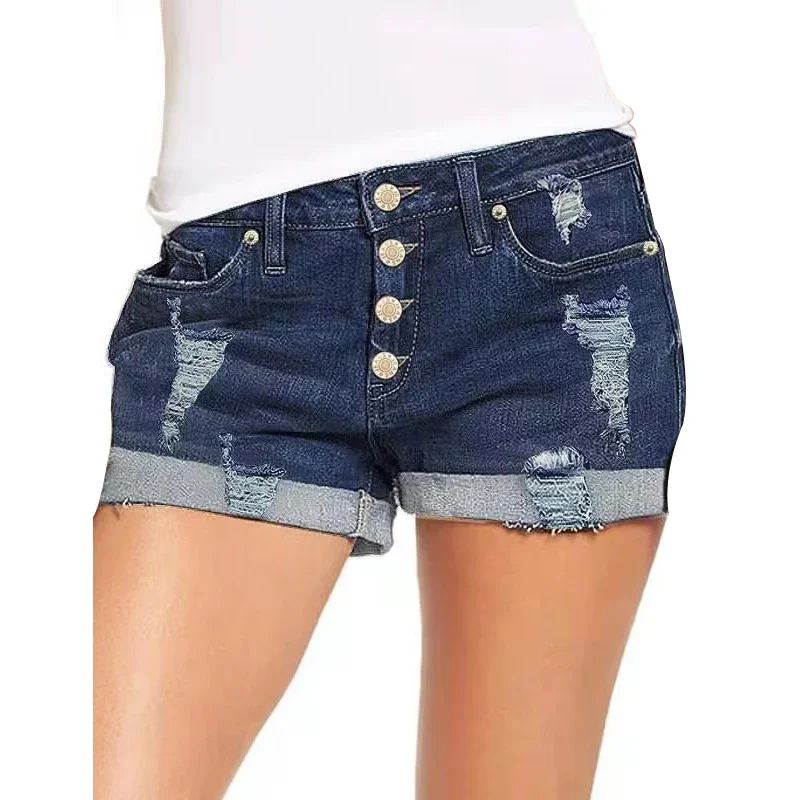 

High-Waisted Ripped Denim Shorts For Women 2024 Summer New Korean Style Loose Thin Section Slimming Straight Wide-Leg Pants
