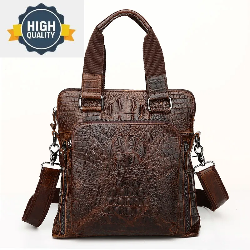 

Bag Fashion Crocodile for Men Genuine Leather Handbag Male Vertical Shoulder Men's Travel Messenger Large Briefcase Tote