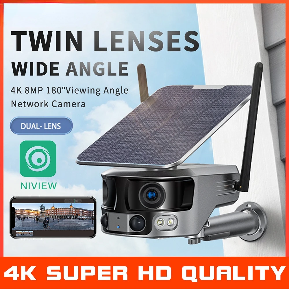 8MP 4K Solar IP Camera Dual Lens Human Detect CCTV Camera Smart Home Outdoor Wifi Surveillance Camera Built in 18000mAh Battery
8MP 4K Solar IP Camera Dual Lens Human Detect CCTV Camera Smart Home Outdoor Wifi Surveillance Camera Built in 18000mAh Battery