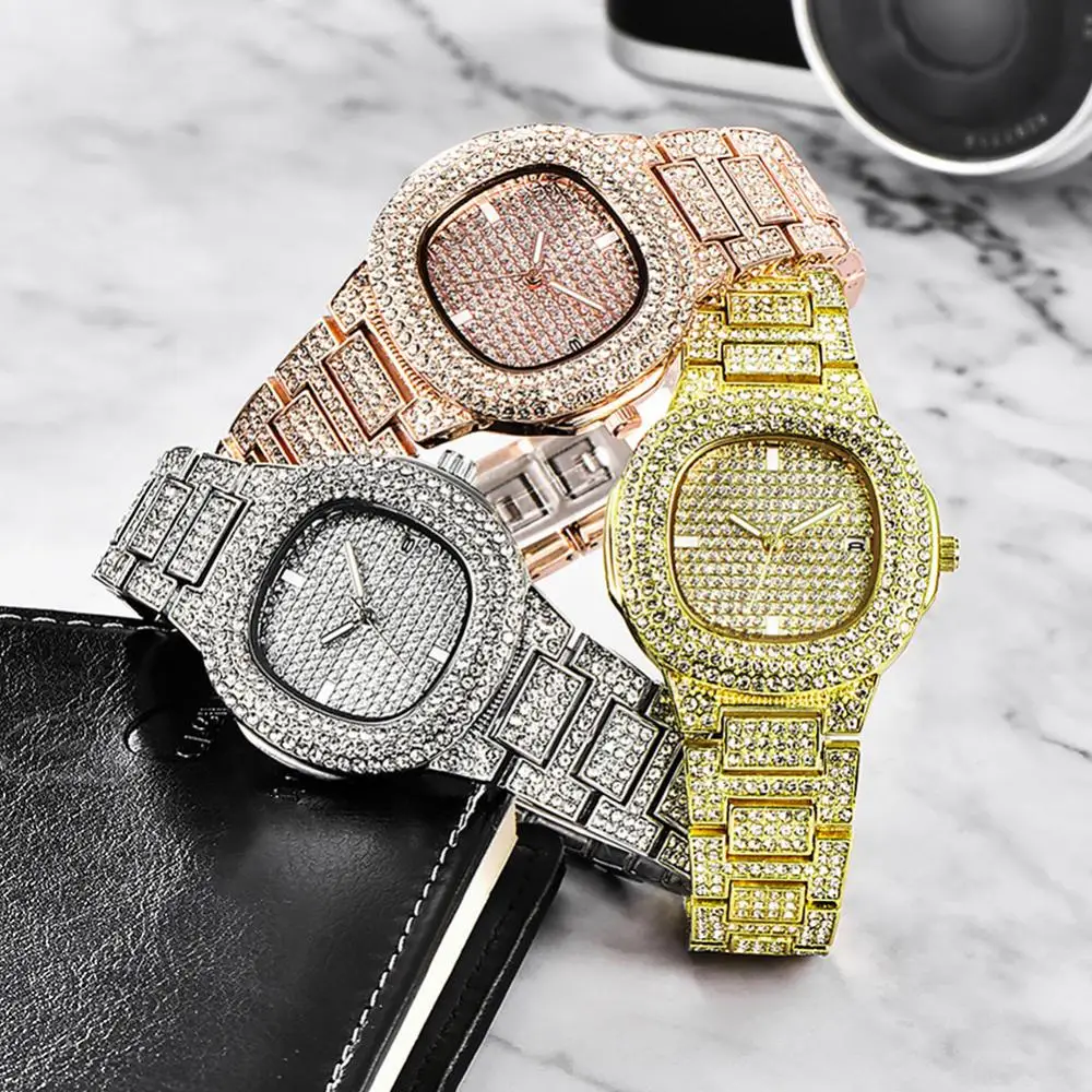 

Analog Adjustable Watch Wrist Watch Fashion Round Dial Unisex Quartz Rhinestone Inlaid Wrist Watch