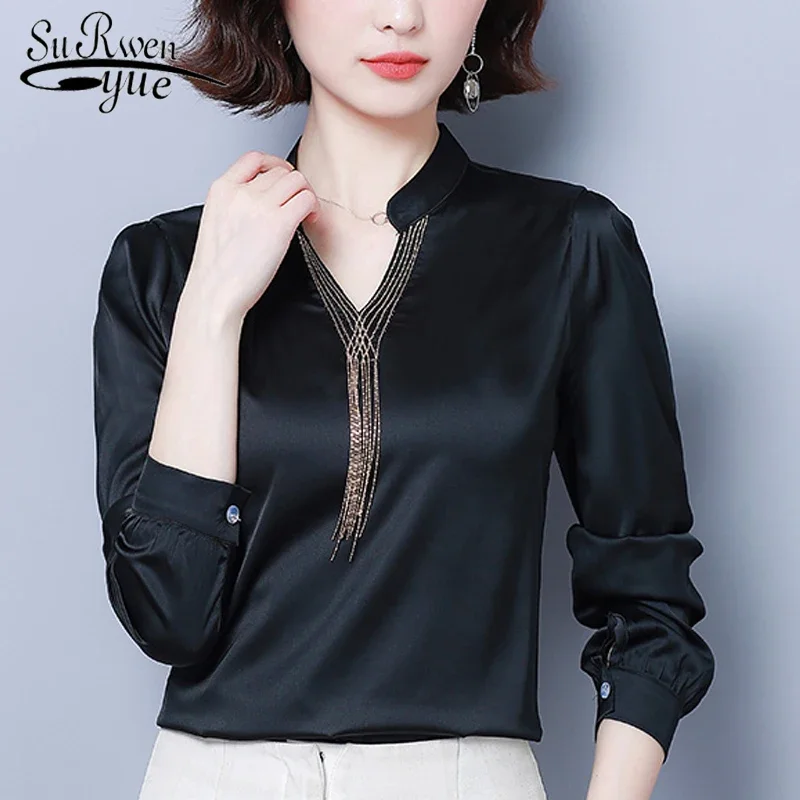 

2021 New Fashion Elegant Women Clothing Solid Slim Casual Women Blouse Party Long Sleeve V-neck Plus Size Women Shirts 5109 50