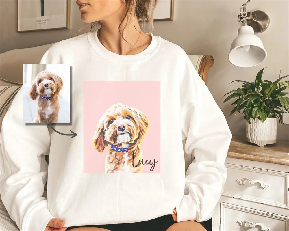 

Персонализированная Толстовка для домашних животных, искусственная, подарок для собаки и мамы, портретная Толстовка для собаки на заказ, портрет для домашнего питомца, рубашка для лица, для собаки и мамы