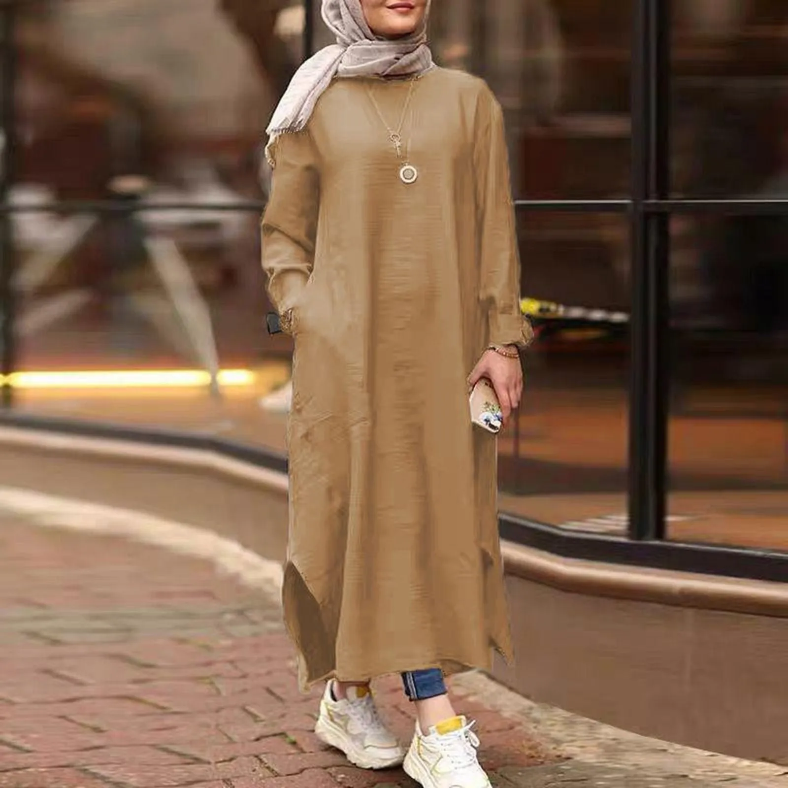 

Женское платье с длинным рукавом, в мусульманском стиле