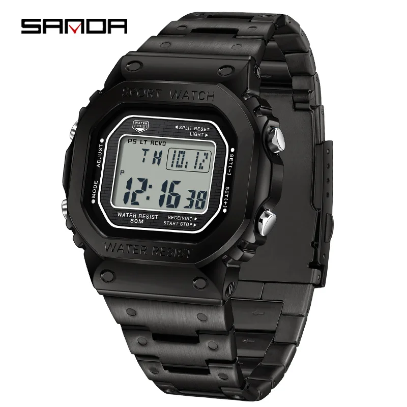

SANDA 2162 Digital Watches for Men Square Multifunctional Wristwatch Night Light Electronic Watch Waterproof Sport reloj hombre
